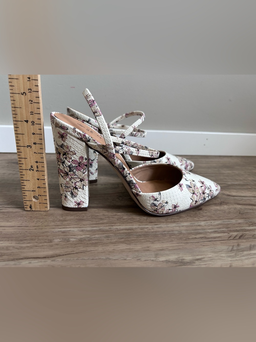 Floral vegan Pointed-Toe Block Heel strappy Mules White pink flowers summer - Picture 2 of 9